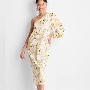 NWT Future Collective One Shoulder Floral Print Linen Blend Dress XXL